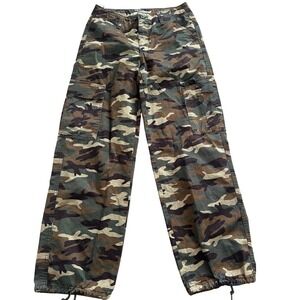 Levis 94 Baggy Cargo Pants Womens 26 Camo Woodland Green Brown Drawstring Hem